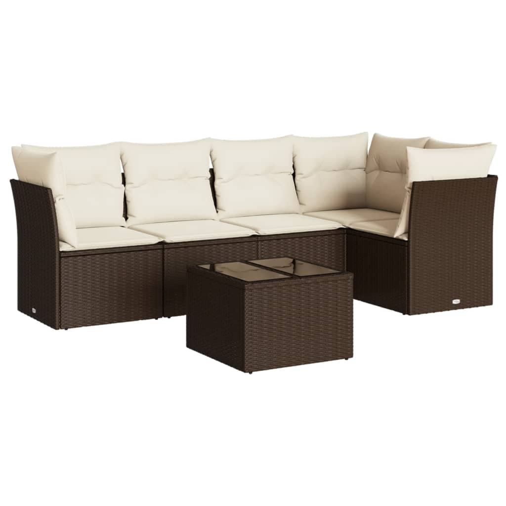vidaXL 6 Peças Conjunto de Sofás Jardim com Almofadões Vime Pe Castanho - 981940945