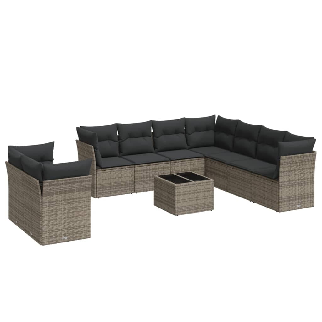vidaXL 10 pcs conjunto sofás de jardim c/ almofadões vime PE cinzento