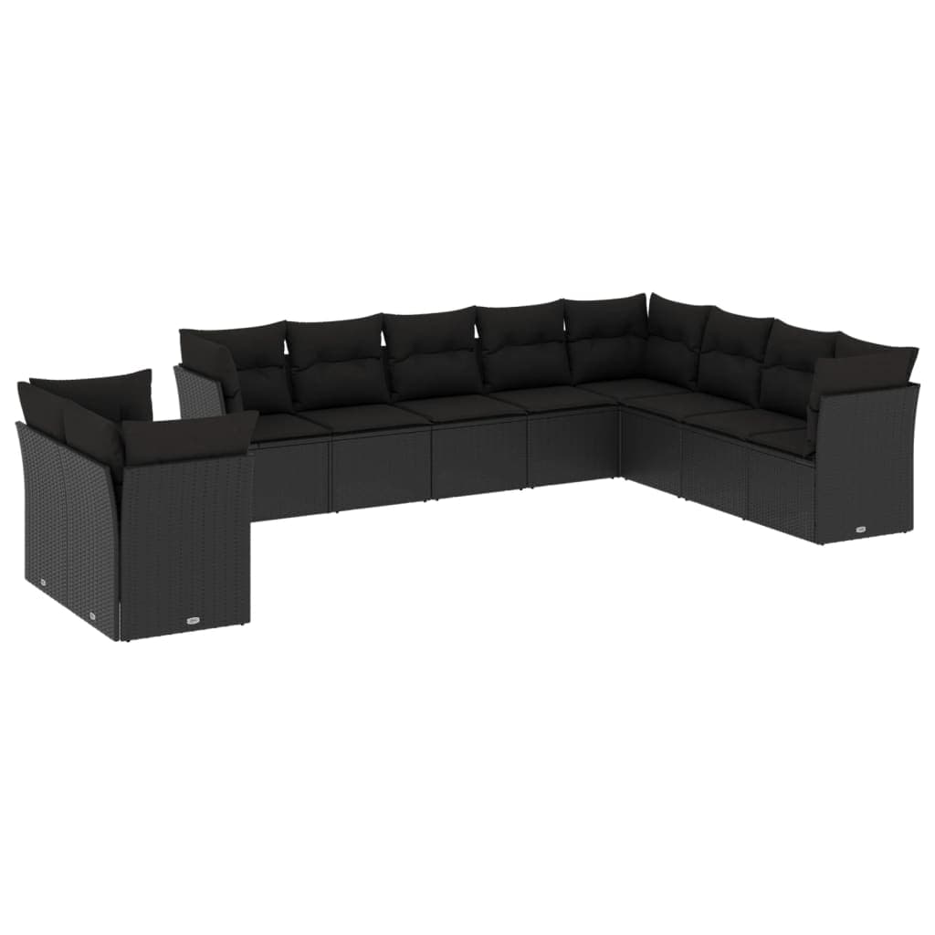 vidaXL 10 Peças Conjunto Sofás de Jardim com Almofadões Vime Pe Preto - 3172366314