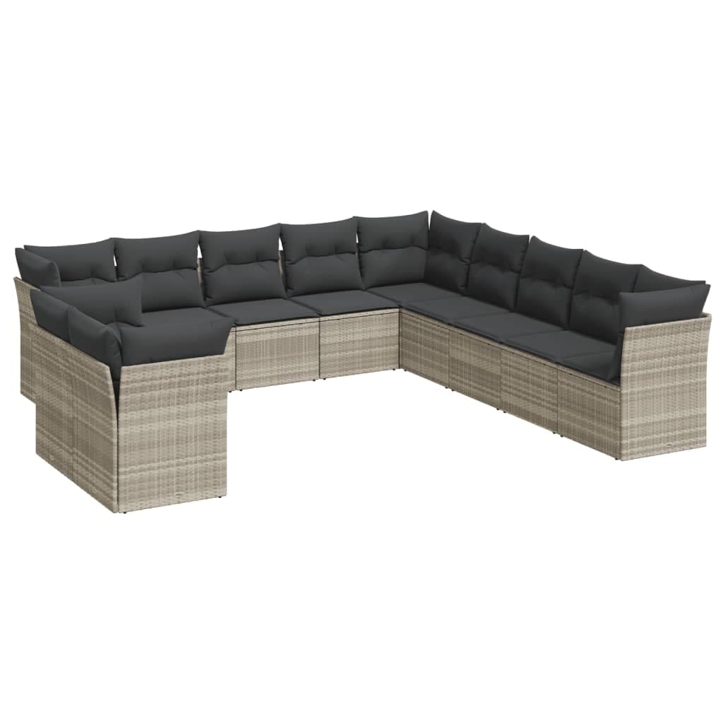 vidaXL 11 Peças Conjunto Sofás de Jardim com Almofadões Vime Pe Cinzento - 2531040260