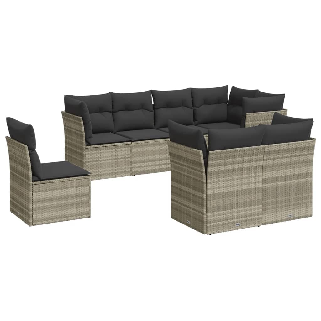 vidaXL 8 Peças Conjunto Sofás Jardim com Almofadões Vime Pe Cinzento-claro - 1961504760