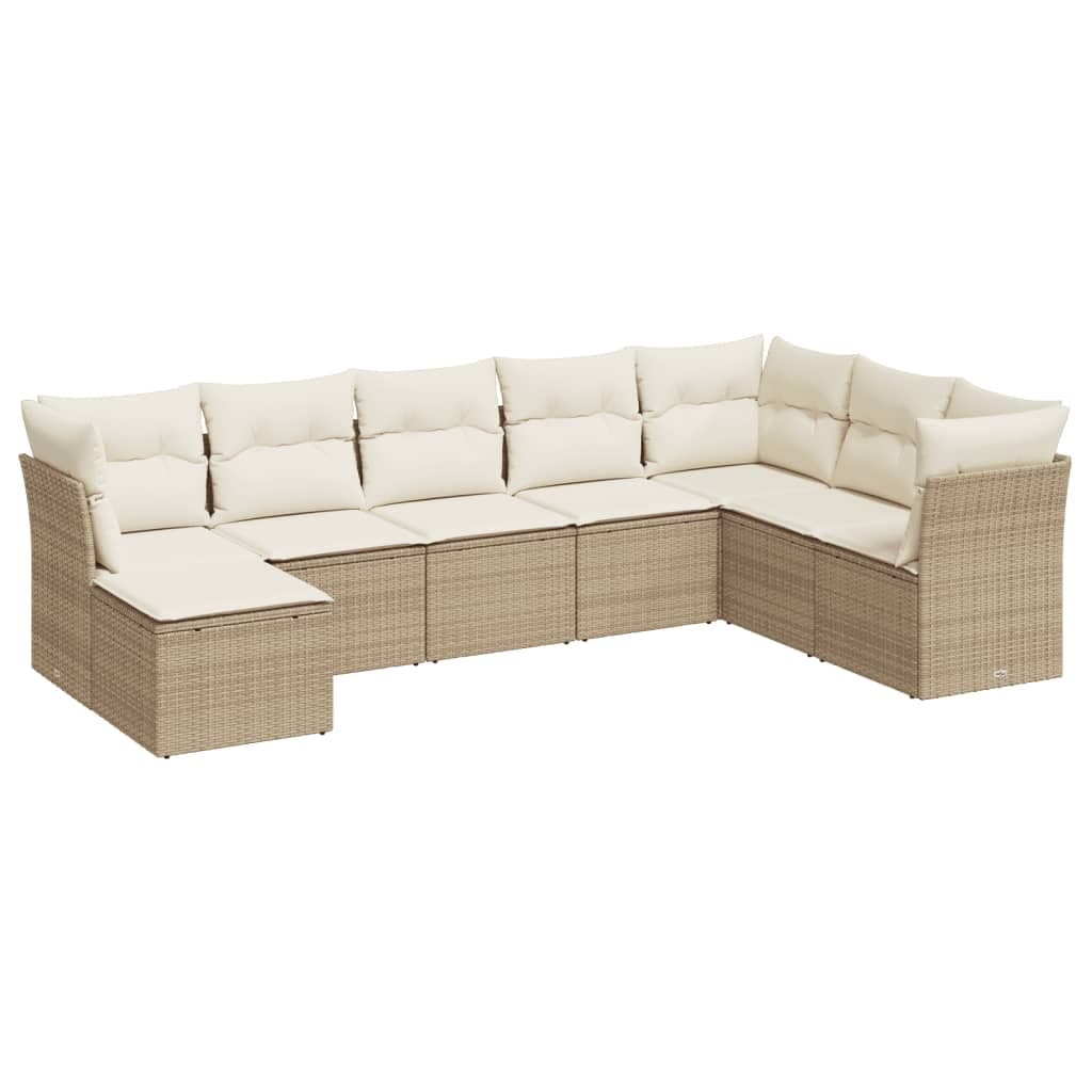 vidaXL 8 pcs conjunto de sofás p/ jardim com almofadões vime PE bege