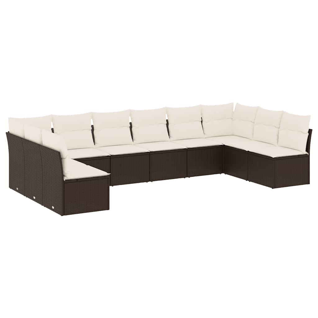 vidaXL 10 pcs conj. sofás jardim com almofadões vime PE castanho