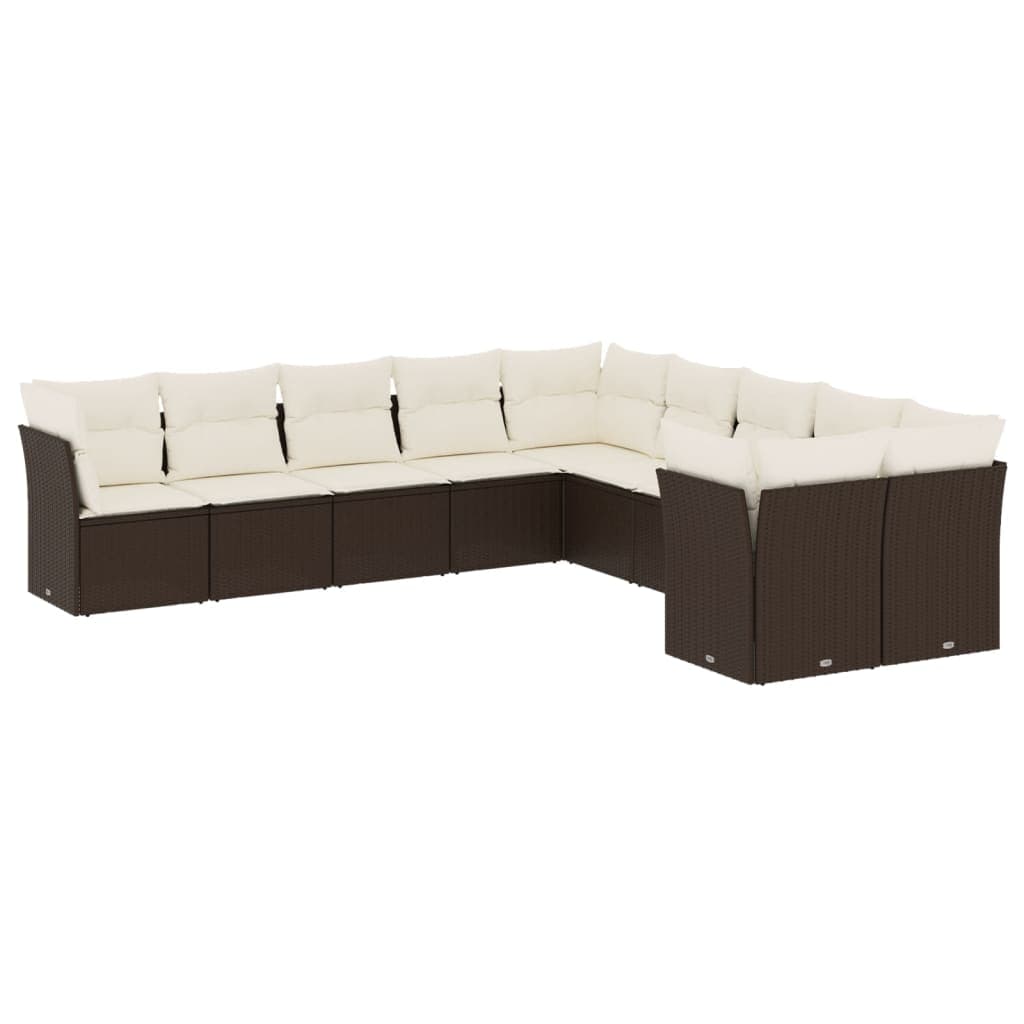 vidaXL 10 pcs conj. sofás jardim com almofadões vime PE castanho