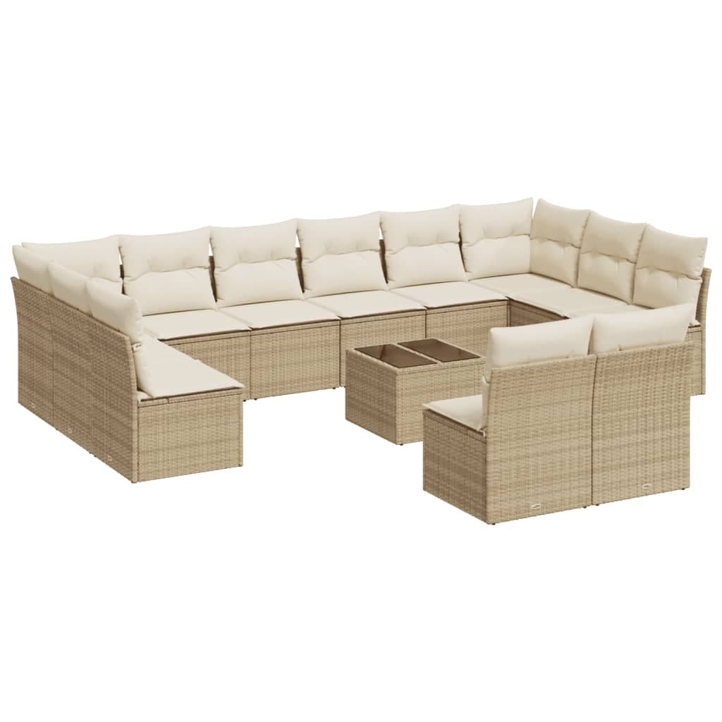 vidaXL 13 pcs conjunto de sofás p/ jardim com almofadões vime PE bege