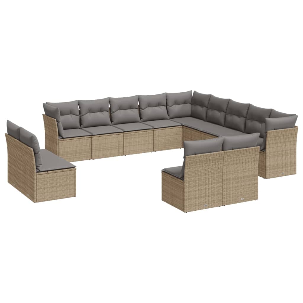 vidaXL 12 pcs conjunto de sofás p/ jardim com almofadões vime PE bege