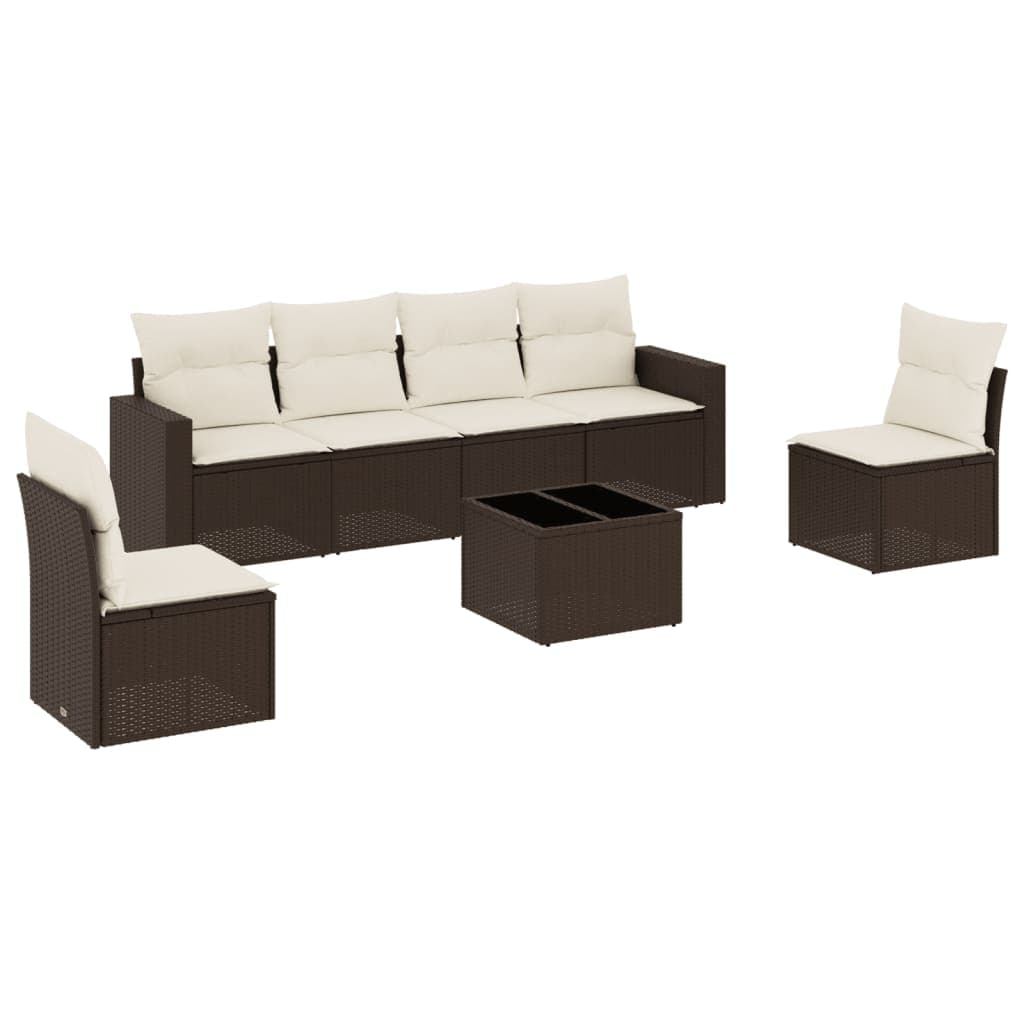 vidaXL 7 pcs conjunto de sofás jardim c/ almofadões vime PE castanho