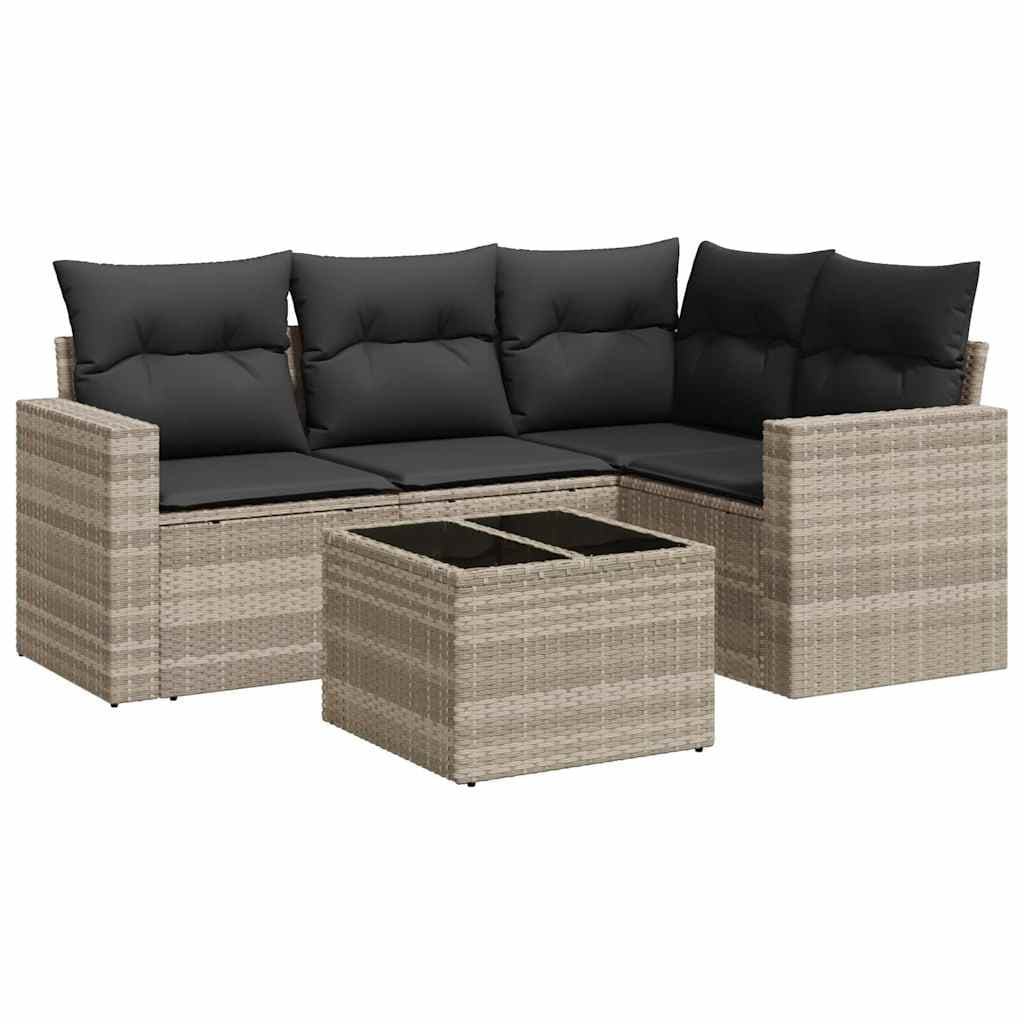 vidaXL 5 pcs conj. sofás jardim c/ almofadões vime PE cinzento-claro