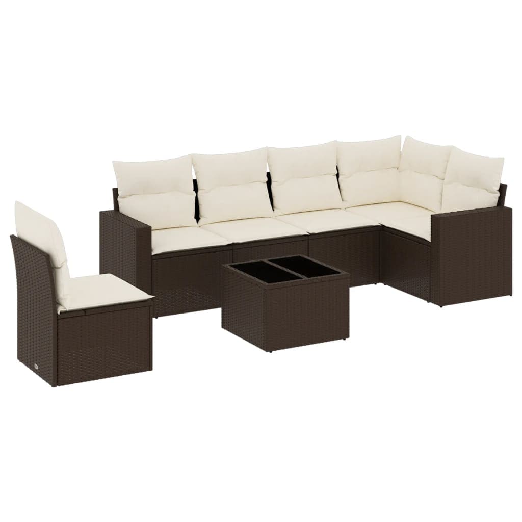 vidaXL 7 Peças Conjunto de Sofás Jardim com Almofadões Vime Pe Castanho - 3974321106