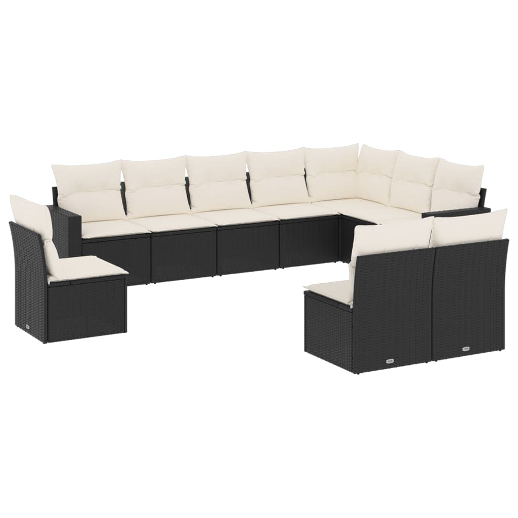 vidaXL 10 pcs conjunto sofás de jardim c/ almofadões vime PE preto