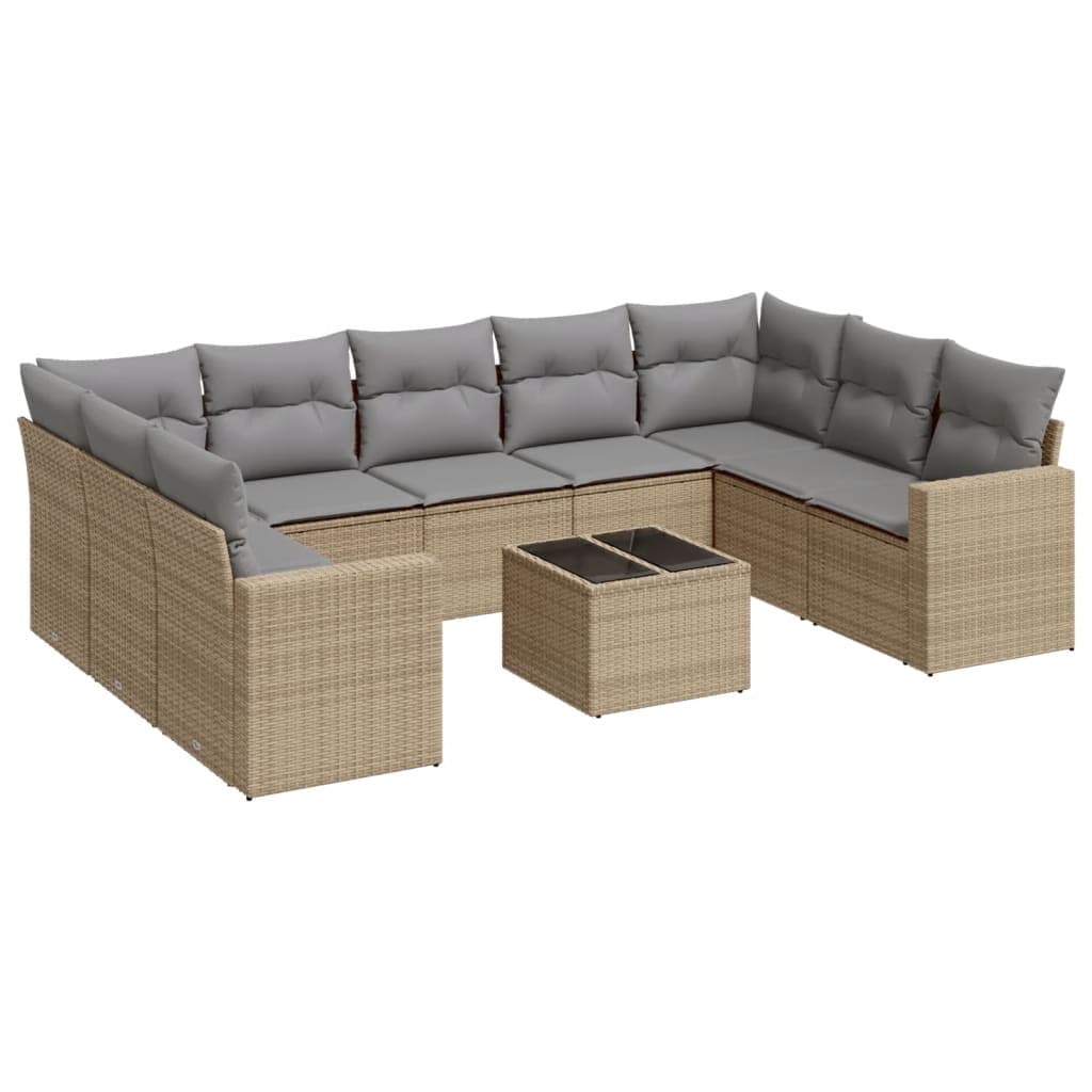 vidaXL 10 pcs conjunto de sofás p/ jardim com almofadões vime PE bege