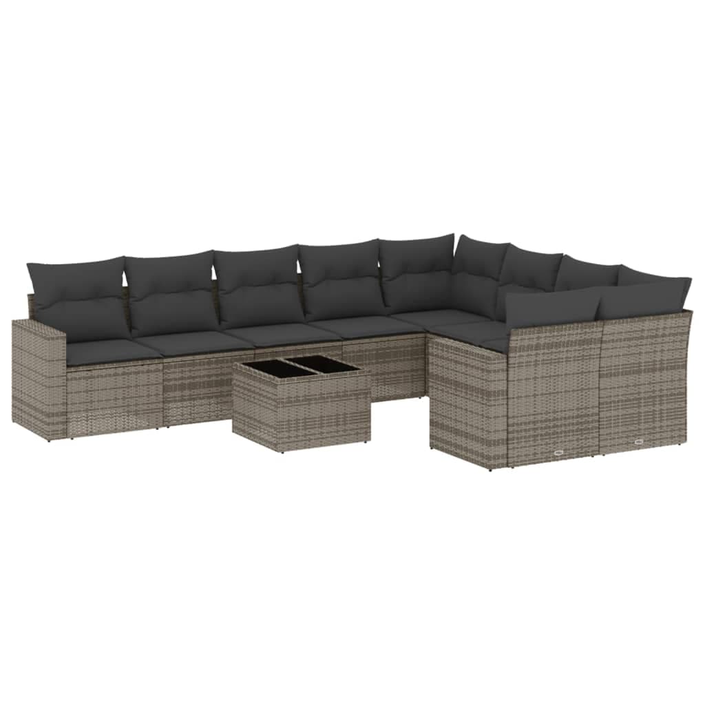 vidaXL 10 pcs conjunto sofás de jardim c/ almofadões vime PE cinzento