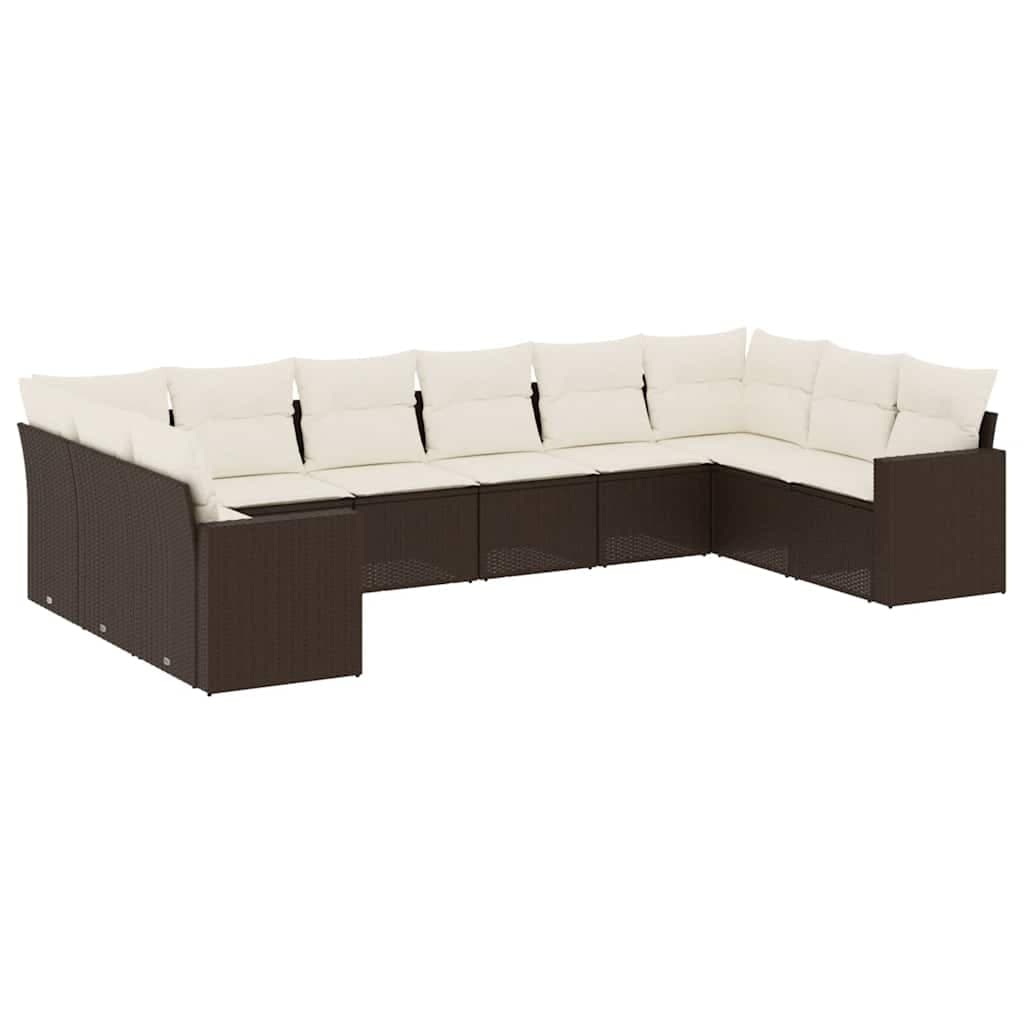 vidaXL 10 pcs conj. sofás jardim com almofadões vime PE castanho