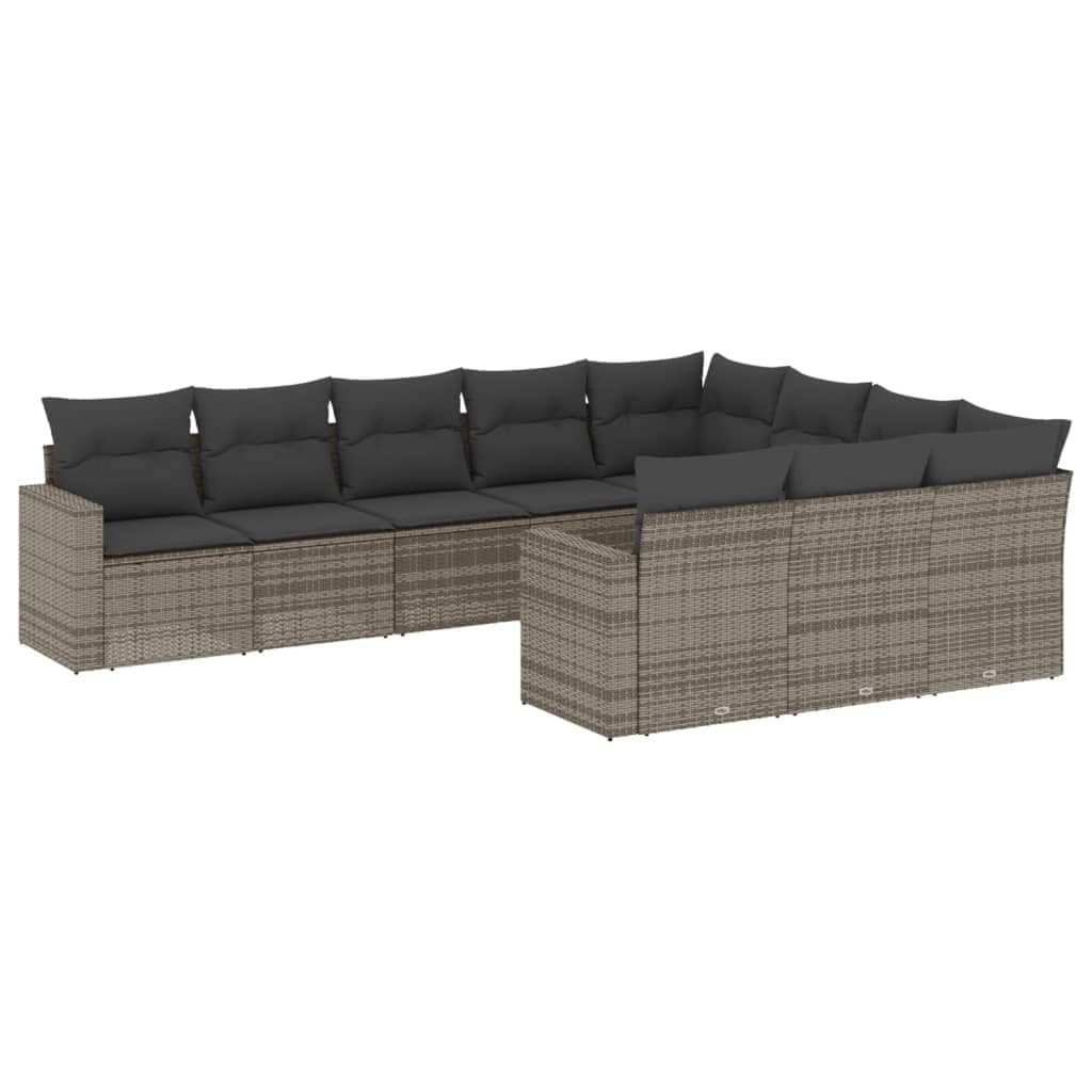 vidaXL 10 Peças Conjunto Sofás de Jardim com Almofadões Vime Pe Cinzento - 2434233215