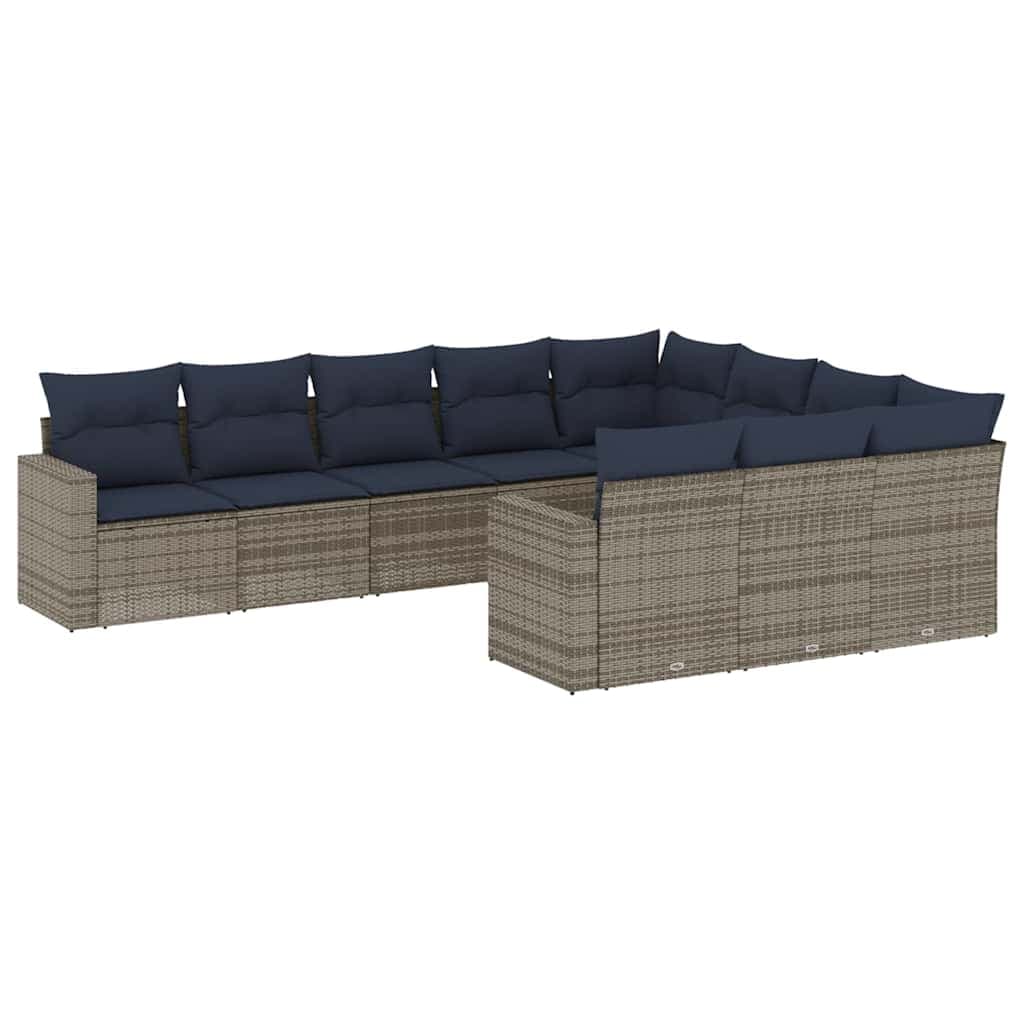 vidaXL 10 Peças Conjunto Sofás para Jardim com Almofadões Vime Pe Cinzento - 3859825641