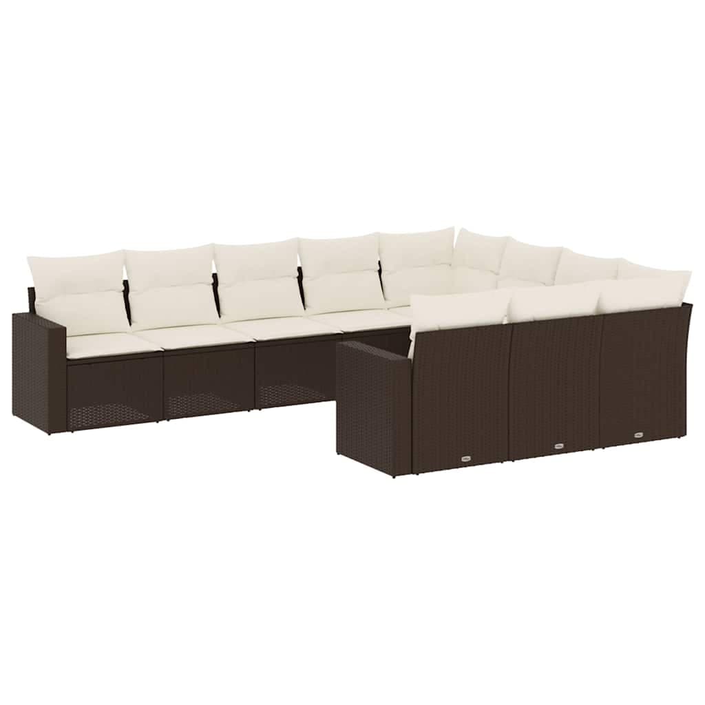 vidaXL 10 pcs conj. sofás jardim com almofadões vime PE castanho