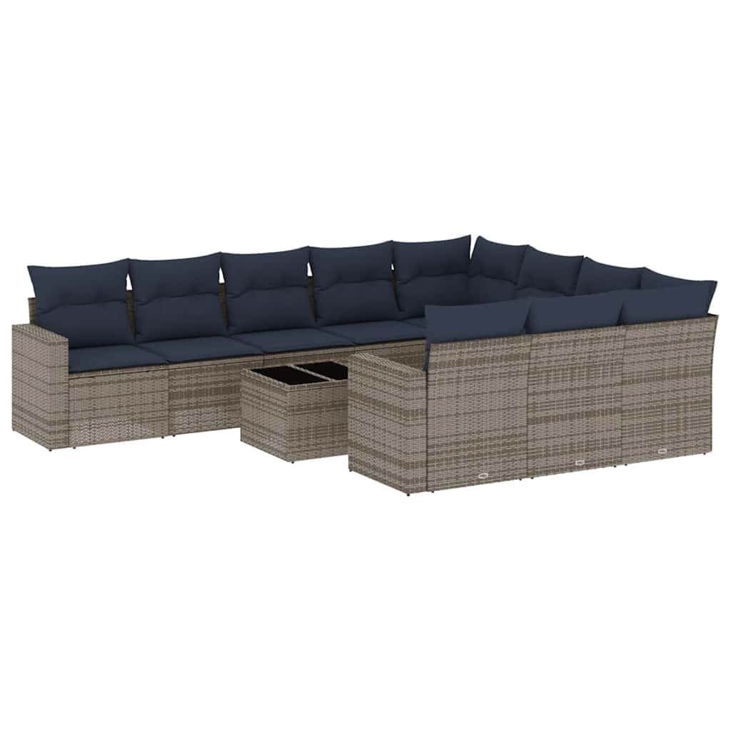 vidaXL 11 Peças Conjunto Sofás de Jardim com Almofadões Vime Pe Cinzento - 4278940328