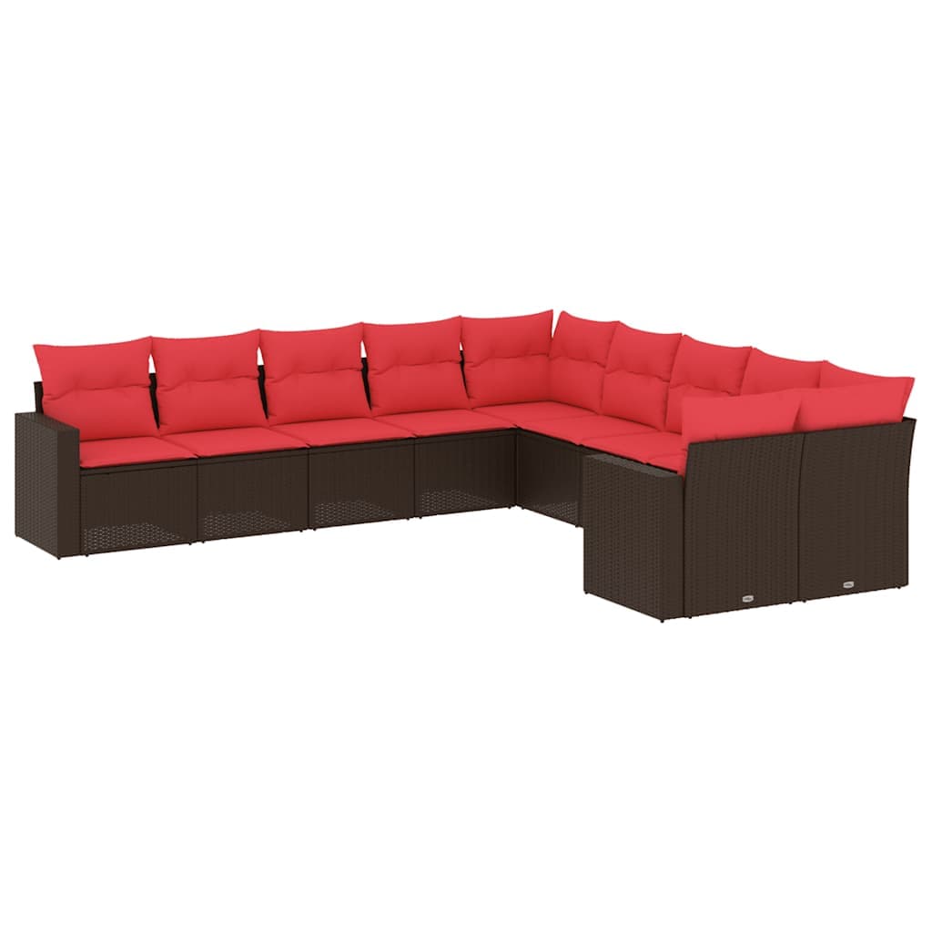 vidaXL 10 pcs conj. sofás jardim com almofadões vime PE castanho