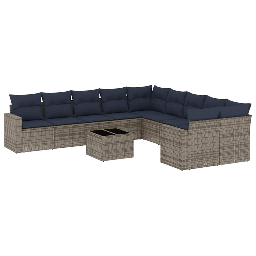vidaXL 11 Peças Conjunto Sofás de Jardim com Almofadões Vime Pe Cinzento - 907055767