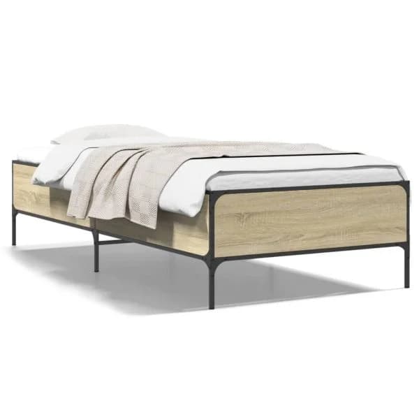 vidaXL Estrutura de Cama Derivados de Madeira e Metal Carvalho Sonoma - 212144666