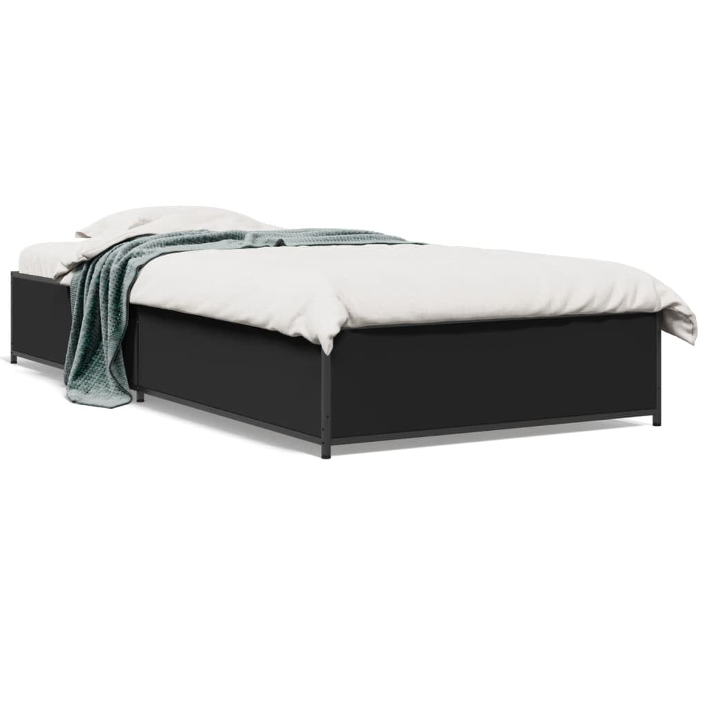 vidaXL Estrutura de cama 100x200 cm derivados de madeira/metal preto