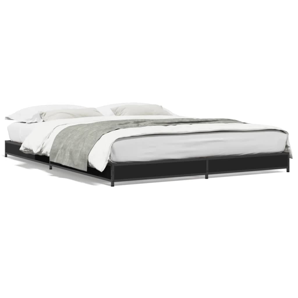 vidaXL Estrutura de Cama 135x190 cm Derivados de Madeira/metal Preto - 1399423474