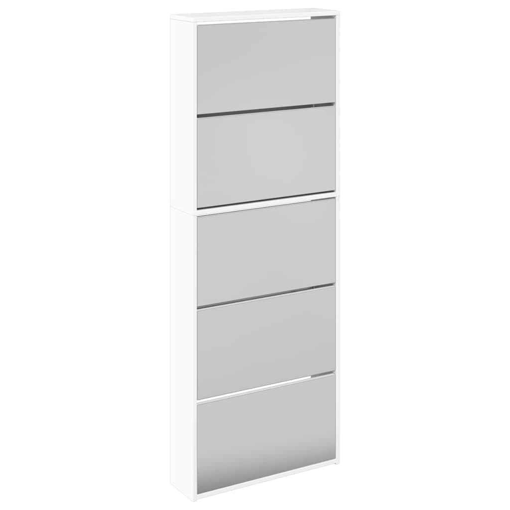 vidaXL Sapateira c/espelho 5 divisórias 63x17x169,5cm branco brilhante