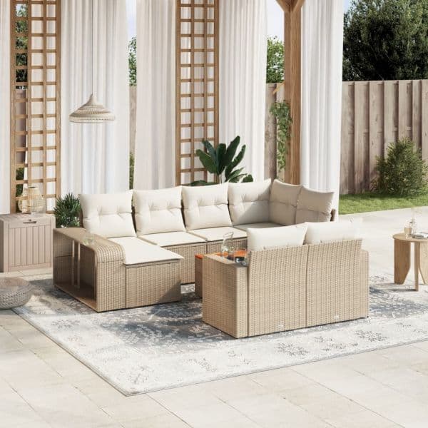vidaXL 11 Peças Conjunto Sofás de Jardim com Almofadões Vime Pe Bege - 3117076194