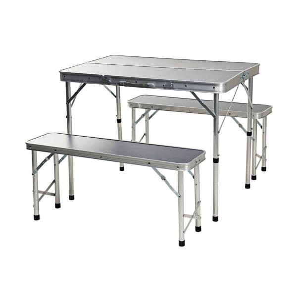 Redcliffs Conjunto de Campismo Dobrável com Mesa e 2 Cadeiras 90 x 60 x 70 cm Cinzento 3 Peças