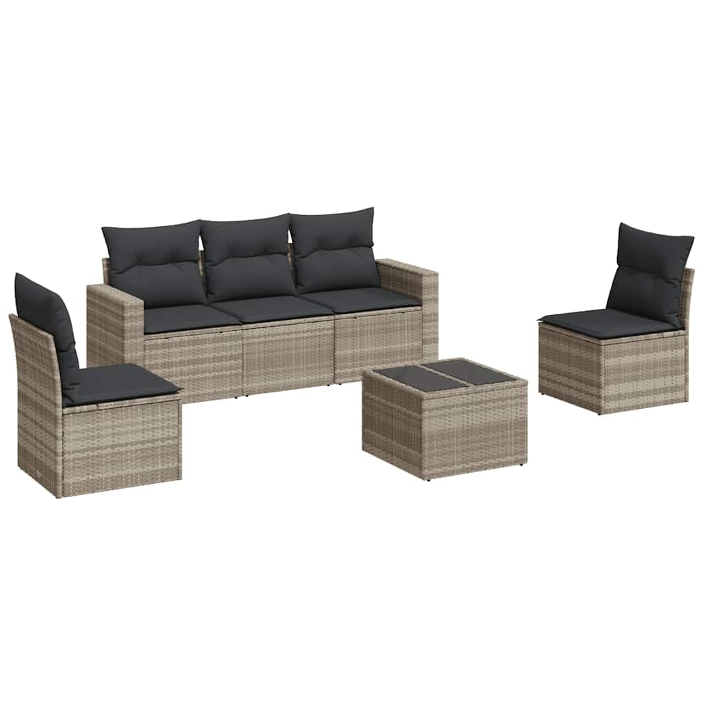 vidaXL 6 Peças Conjunto Sofás Jardim com Almofadões Vime Pe Cinzento-claro - 1036017364
