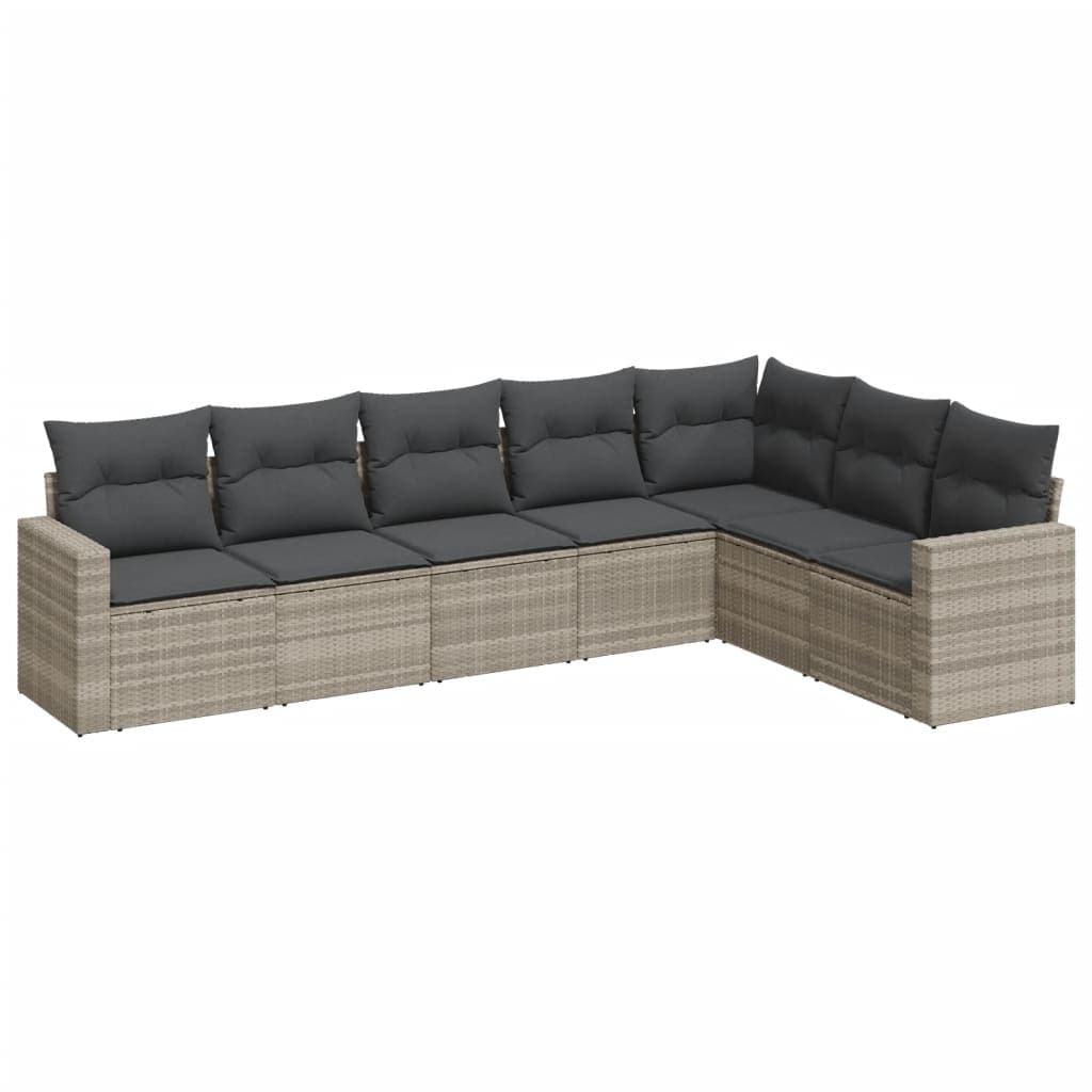 vidaXL 7 pcs conj. sofás jardim com almofadões vime PE cinzento-claro