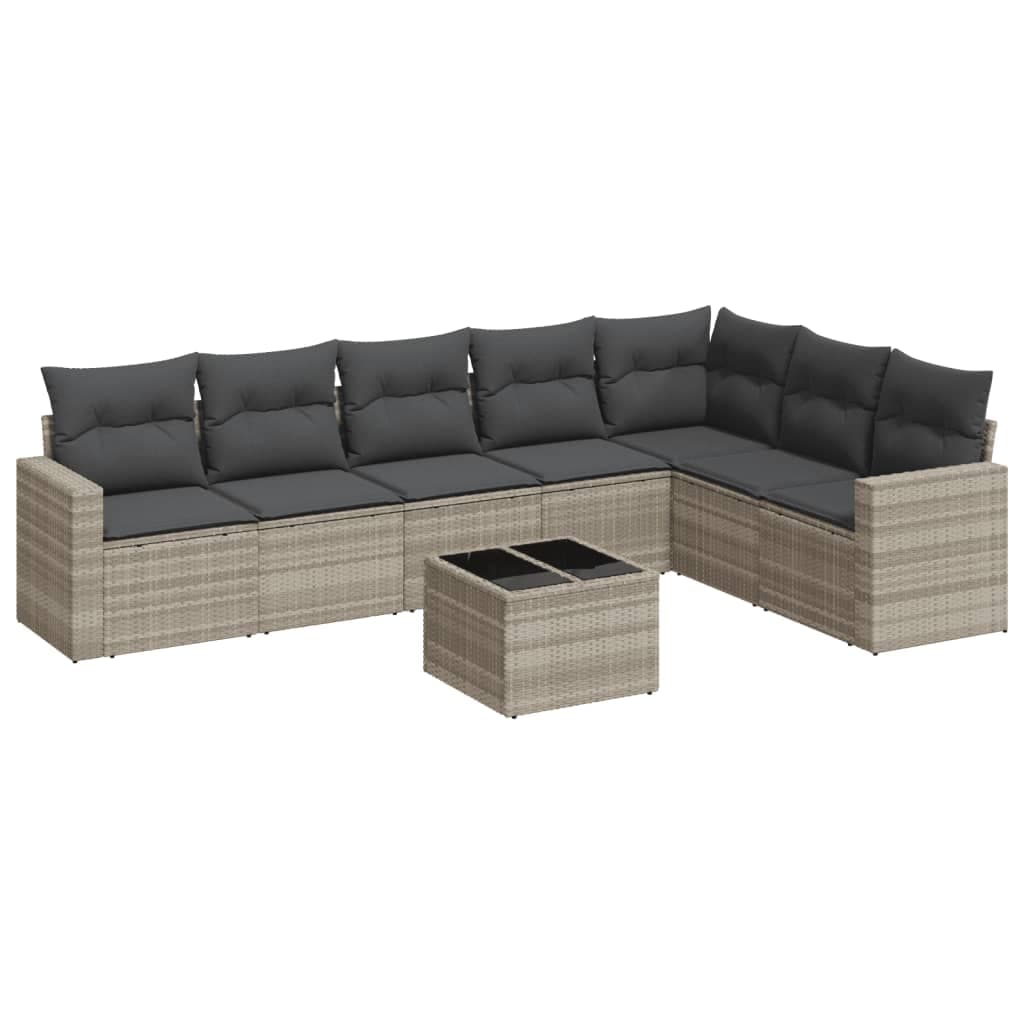 vidaXL 8 Peças Conjunto Sofás Jardim com Almofadões Vime Pe Cinzento-claro - 3299566128