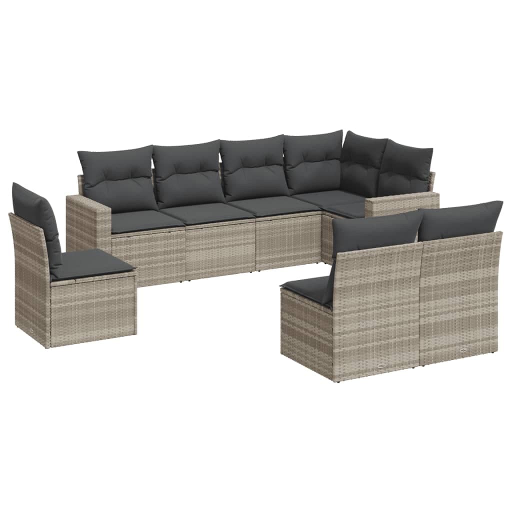 vidaXL 8 Peças Conjunto Sofás Jardim com Almofadões Vime Pe Cinzento-claro - 270979068