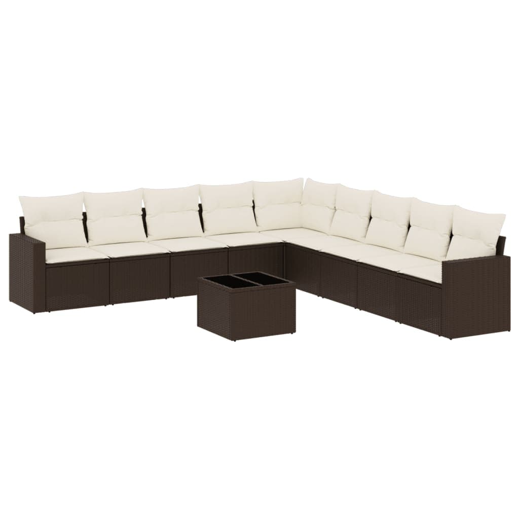 vidaXL 10 pcs conj. sofás jardim com almofadões vime PE castanho