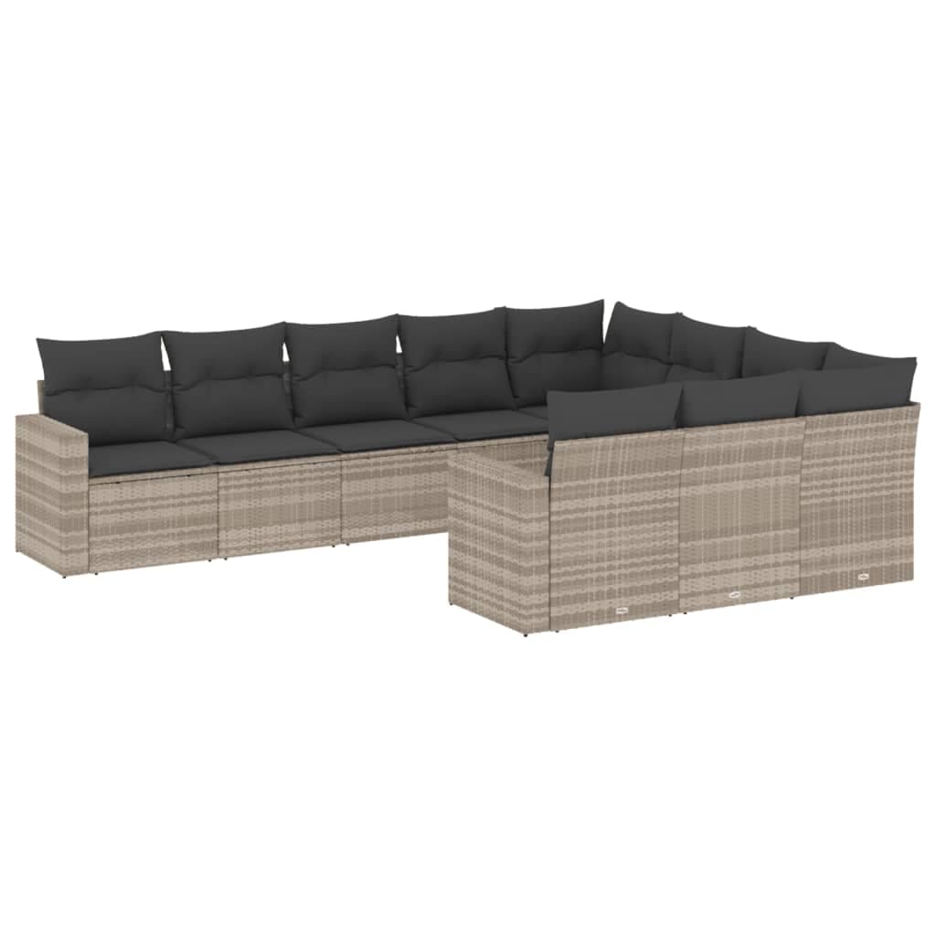 vidaXL 10 Peças Conjunto Sofás Jardim com Almofadões Vime Pe Cinzento-claro - 722097178