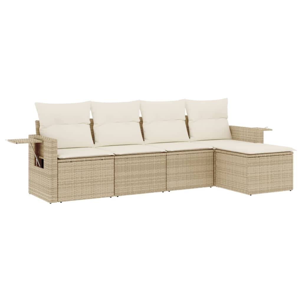 vidaXL 5 Peças Conjunto de Sofás para Jardim com Almofadões Vime Pe Bege - 957566651