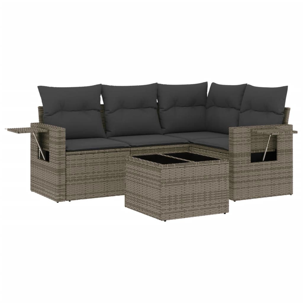 vidaXL 5 pcs conjunto sofás de jardim c/ almofadões vime PE cinzento