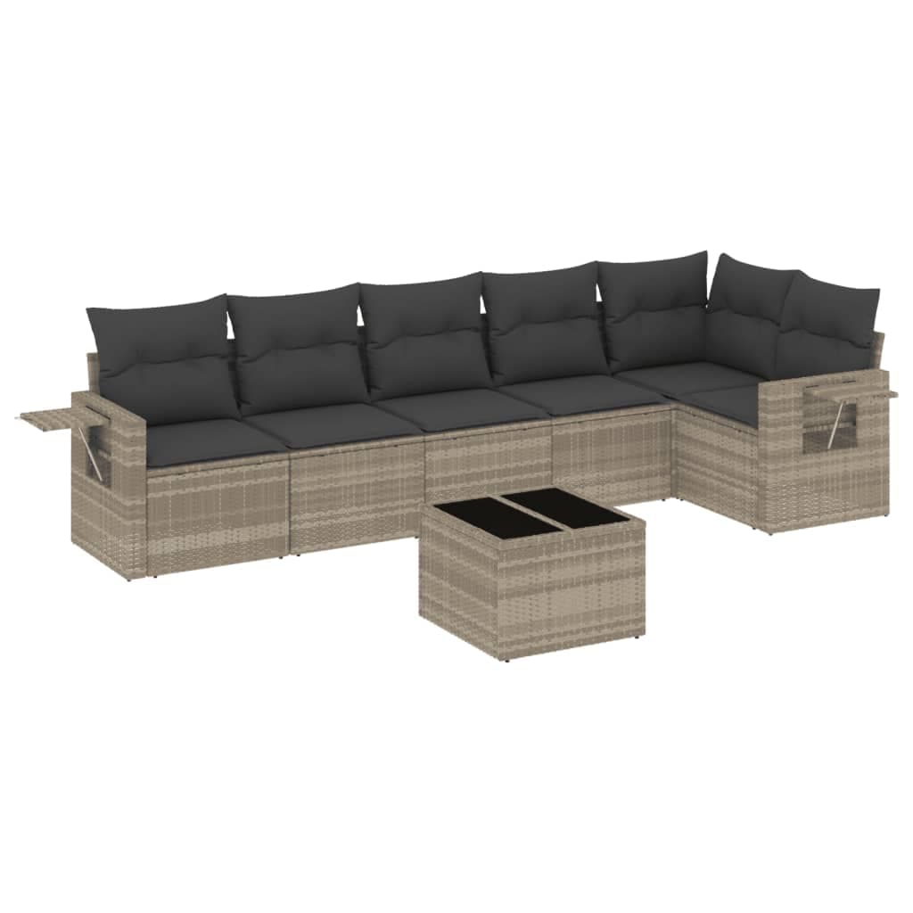 vidaXL 7 pcs conj. sofás jardim com almofadões vime PE cinzento-claro