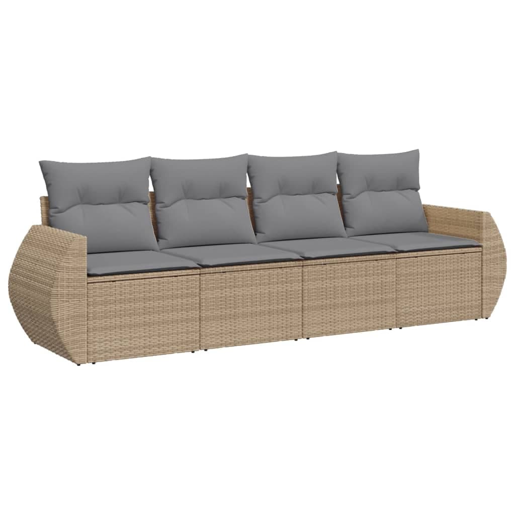 vidaXL 4 pcs conjunto de sofás para jardim c/ almofadões vime PE bege