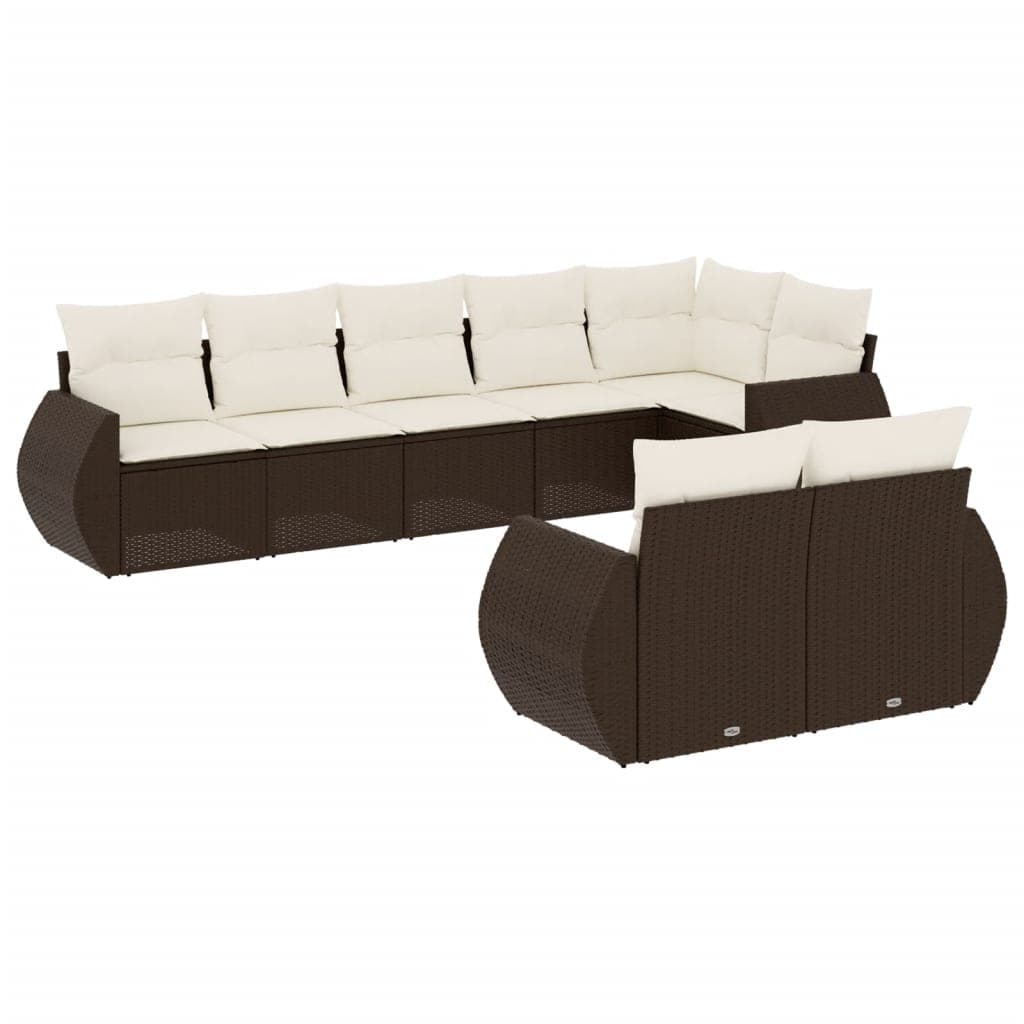 vidaXL 8 Peças Conjunto Sofás de Jardim com Almofadões Vime Pe Castanho - 2641464070