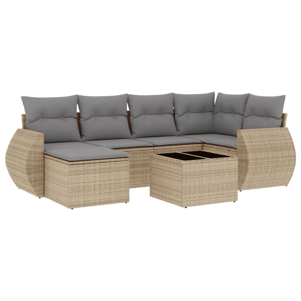 vidaXL 7 pcs conjunto de sofás p/ jardim com almofadões vime PE bege