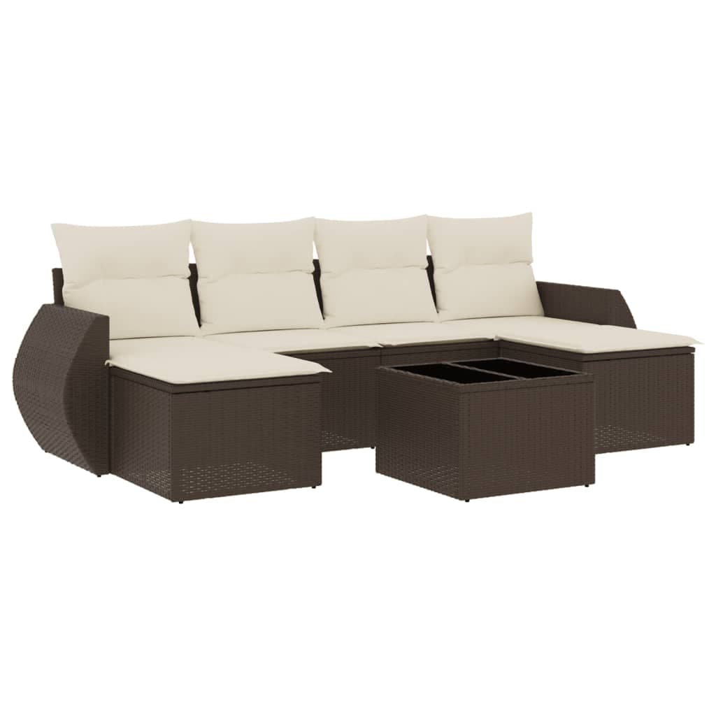 vidaXL 7 Peças Conjunto de Sofás Jardim com Almofadões Vime Pe Castanho - 376224113