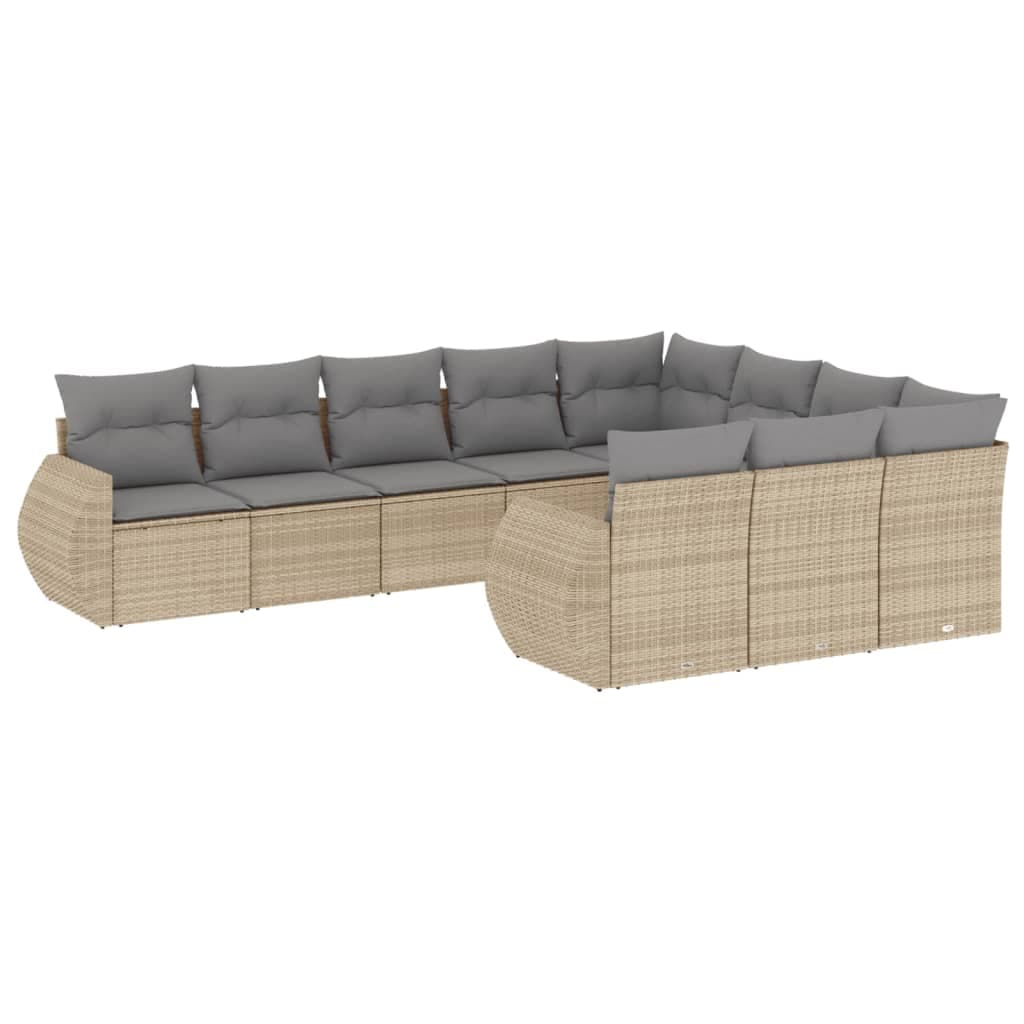 vidaXL 10 Peças Conjunto de Sofás para Jardim com Almofadões Vime Pe Bege - 2180791407
