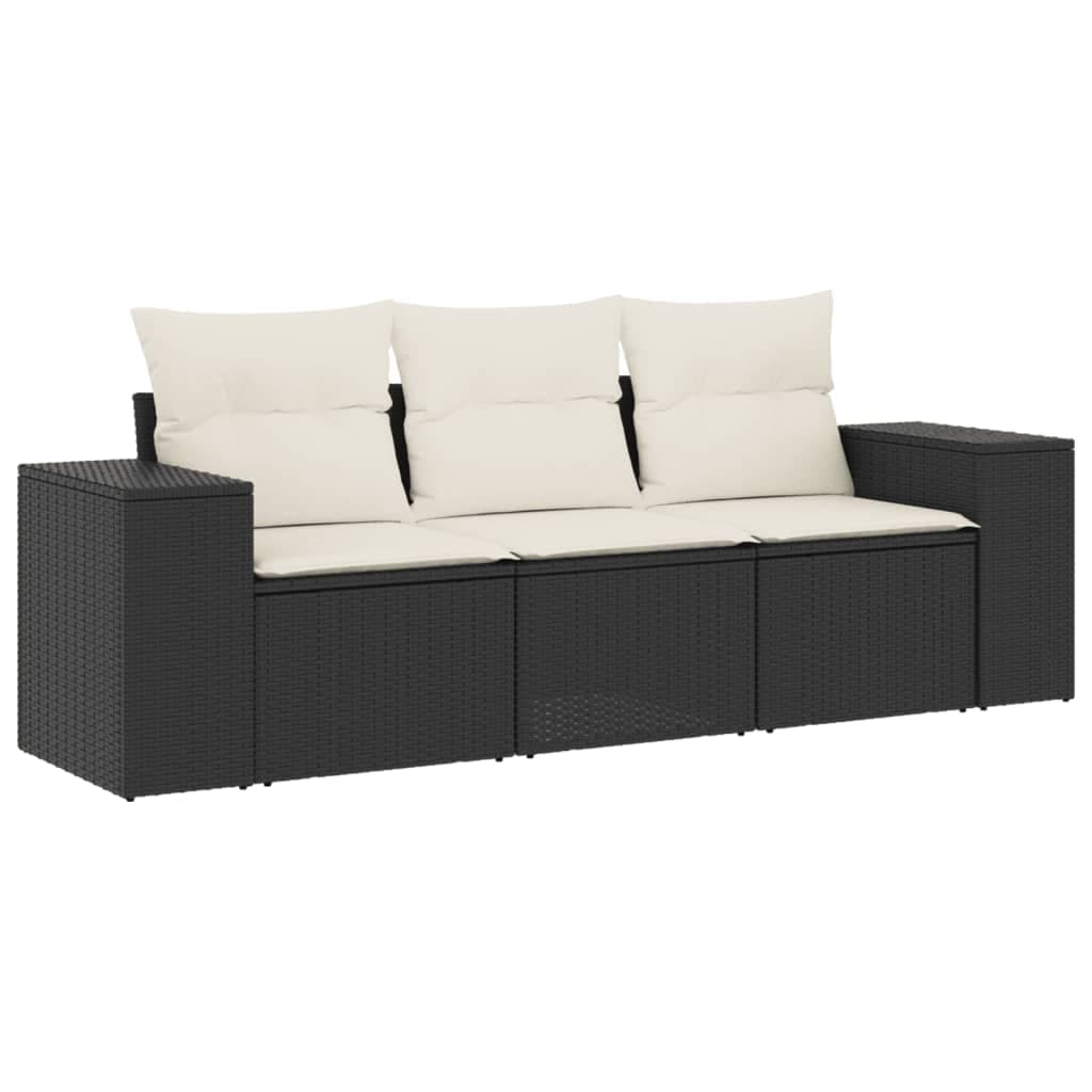 vidaXL 3 Peças Conjunto Sofás de Jardim com Almofadões Vime Pe Preto - 388827054
