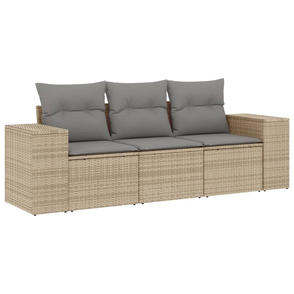 vidaXL 3 pcs conjunto de sofás p/ jardim com almofadões vime PE bege
