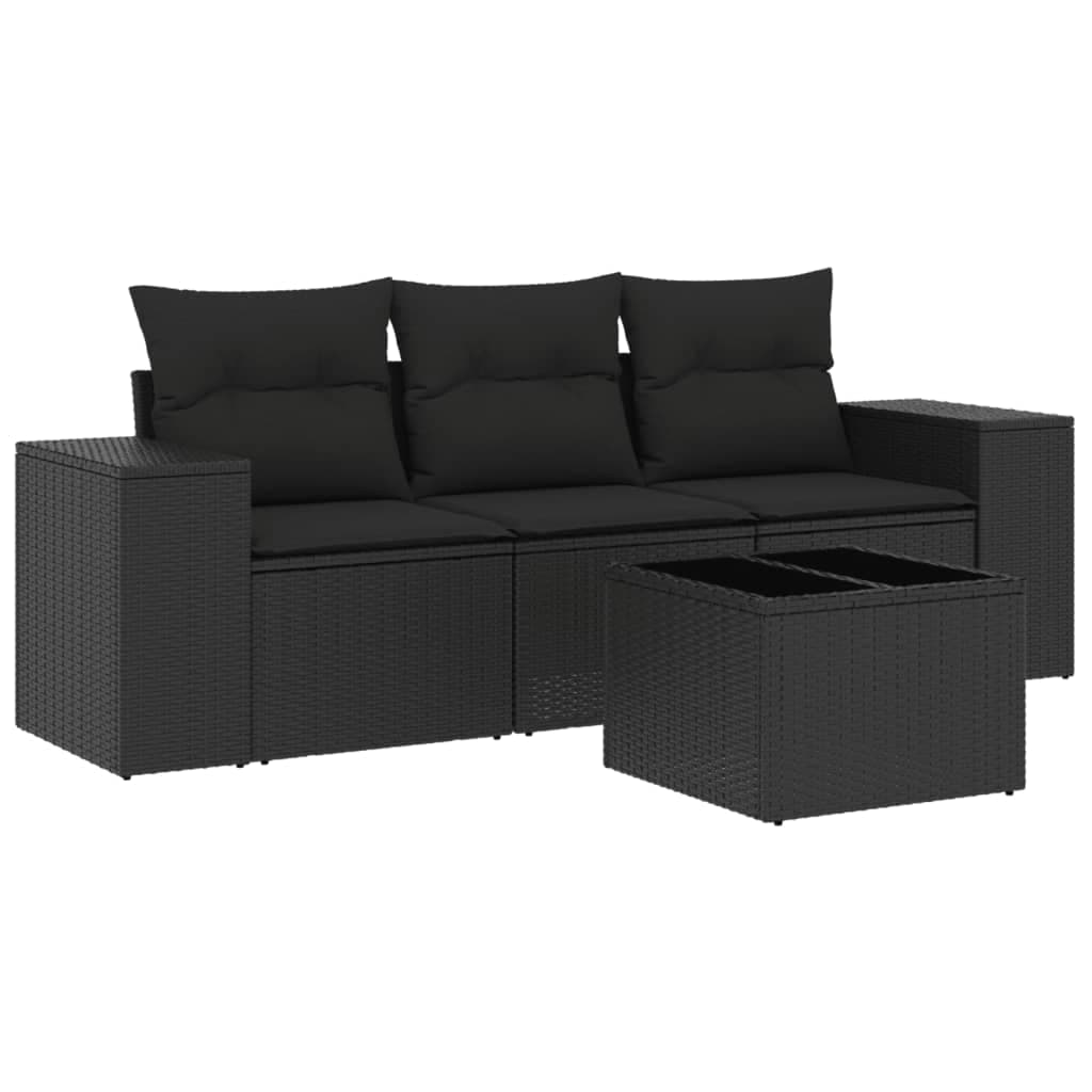 vidaXL 4 Peças Conjunto de Sofás para Jardim com Almofadões Vime Pe Preto - 3014537768
