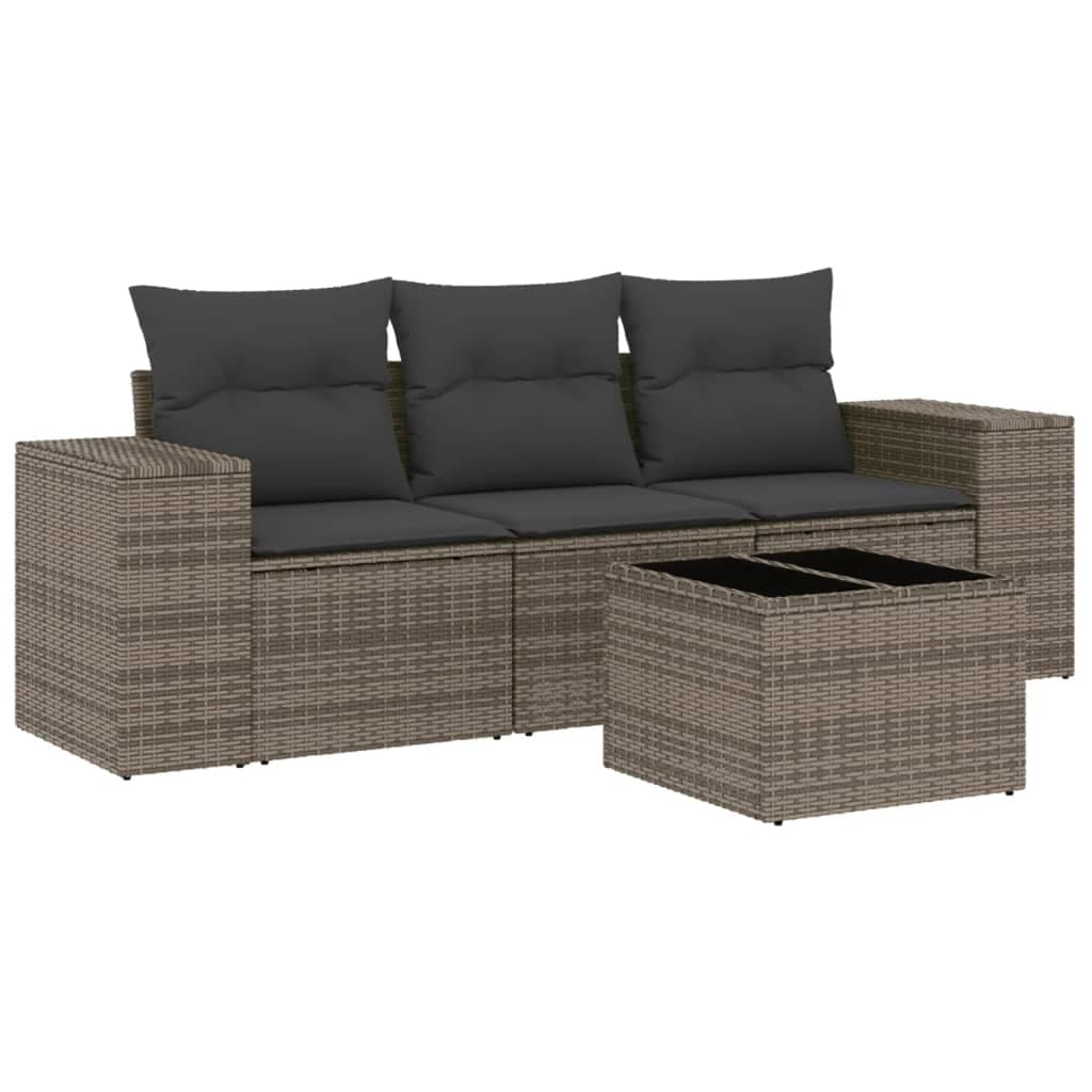 vidaXL 4 pcs conjunto sofás de jardim c/ almofadões vime PE cinzento