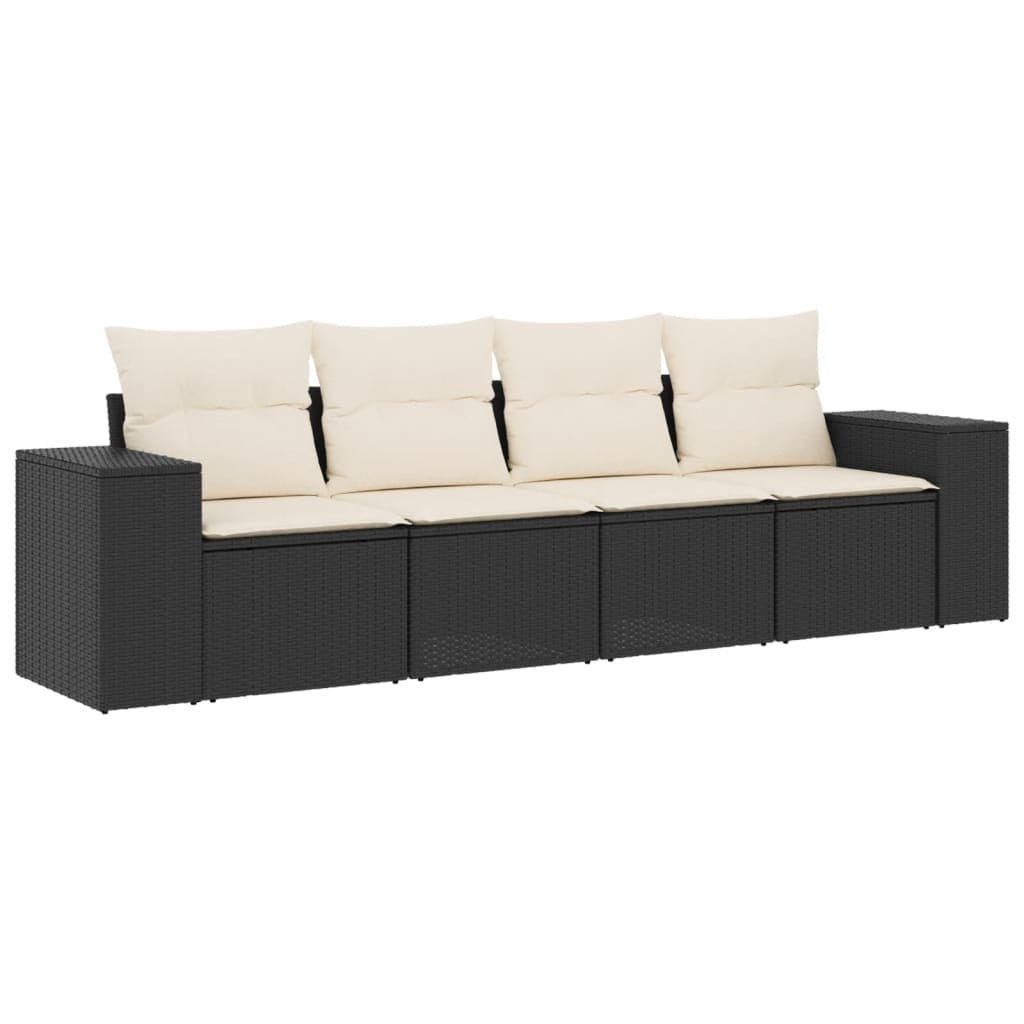 vidaXL 4 pcs conjunto de sofás para jardim c/ almofadões vime PE preto