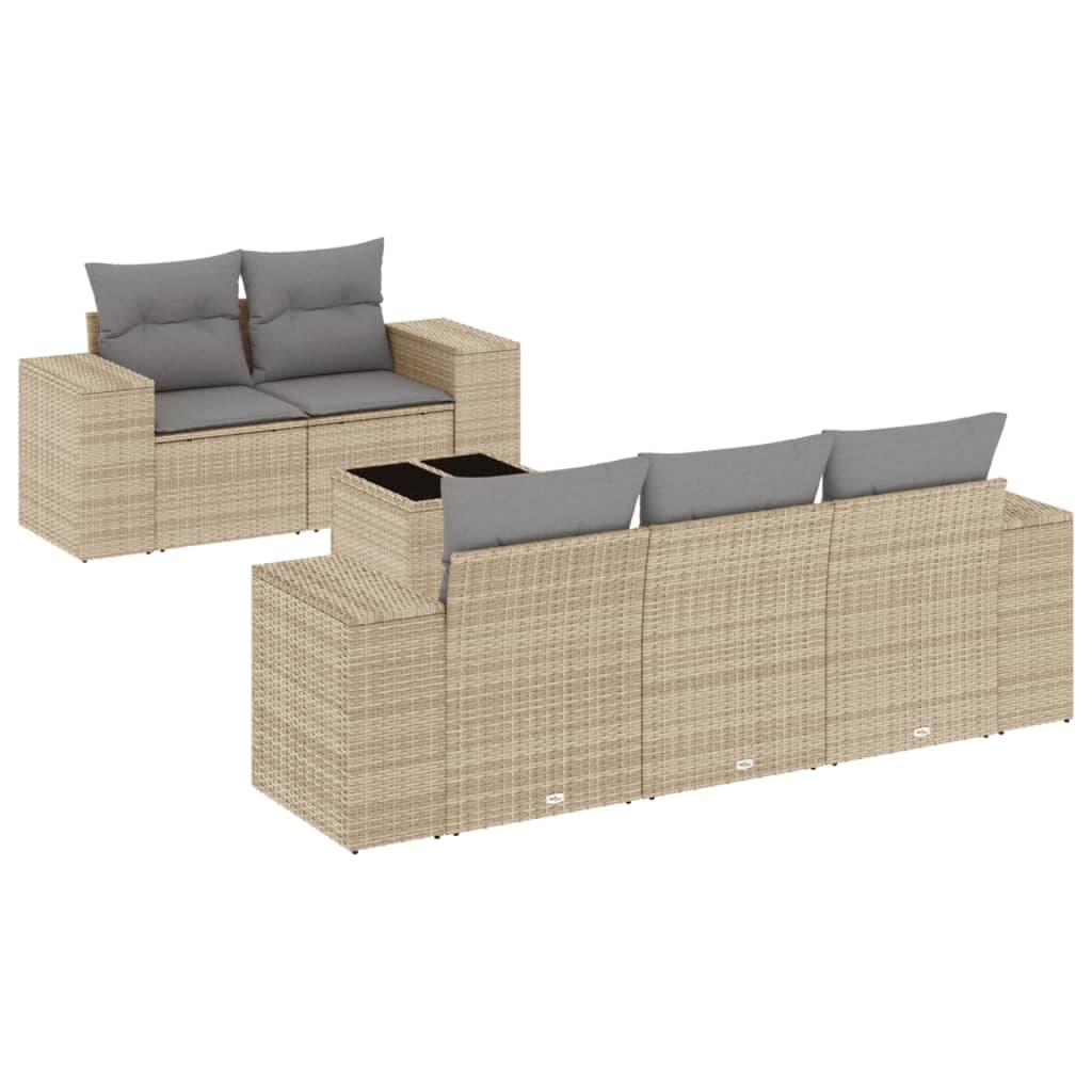 vidaXL 6 pcs conjunto de sofás p/ jardim com almofadões vime PE bege