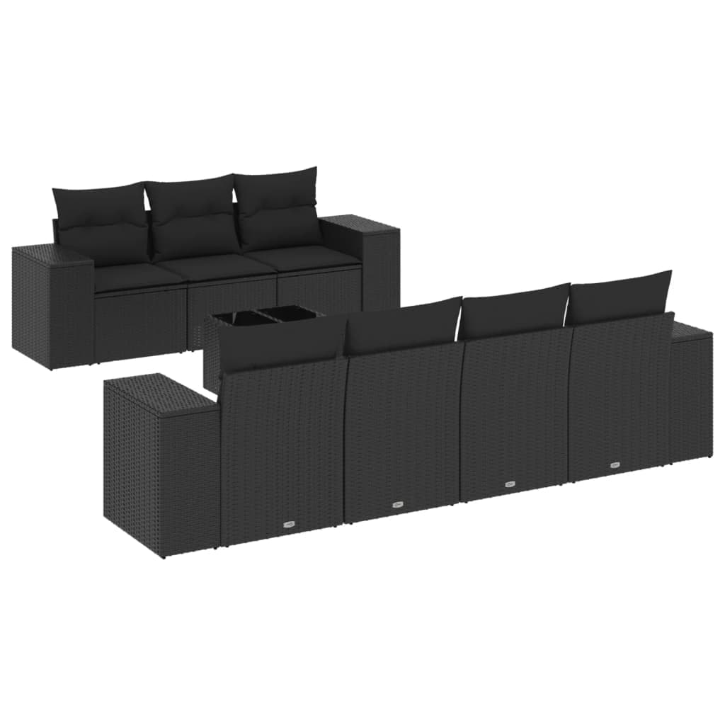 vidaXL 8 Peças Conjunto Sofás de Jardim com Almofadões Vime Pe Preto - 3858011566